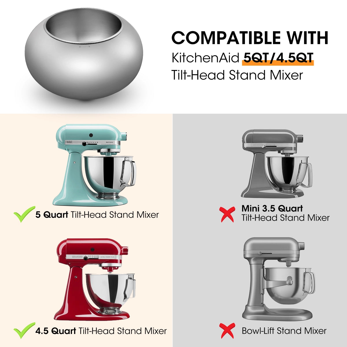 SNACKCOATER Compatible with KitchenAid Tilt-Head Stand Mixer 4.5-5QT