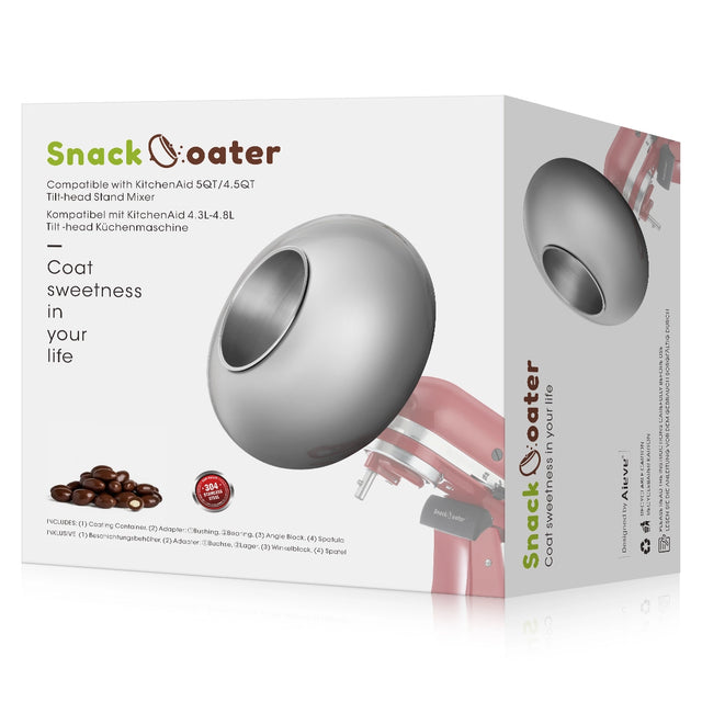 Snack oater packaging with a stand mixer on a white background