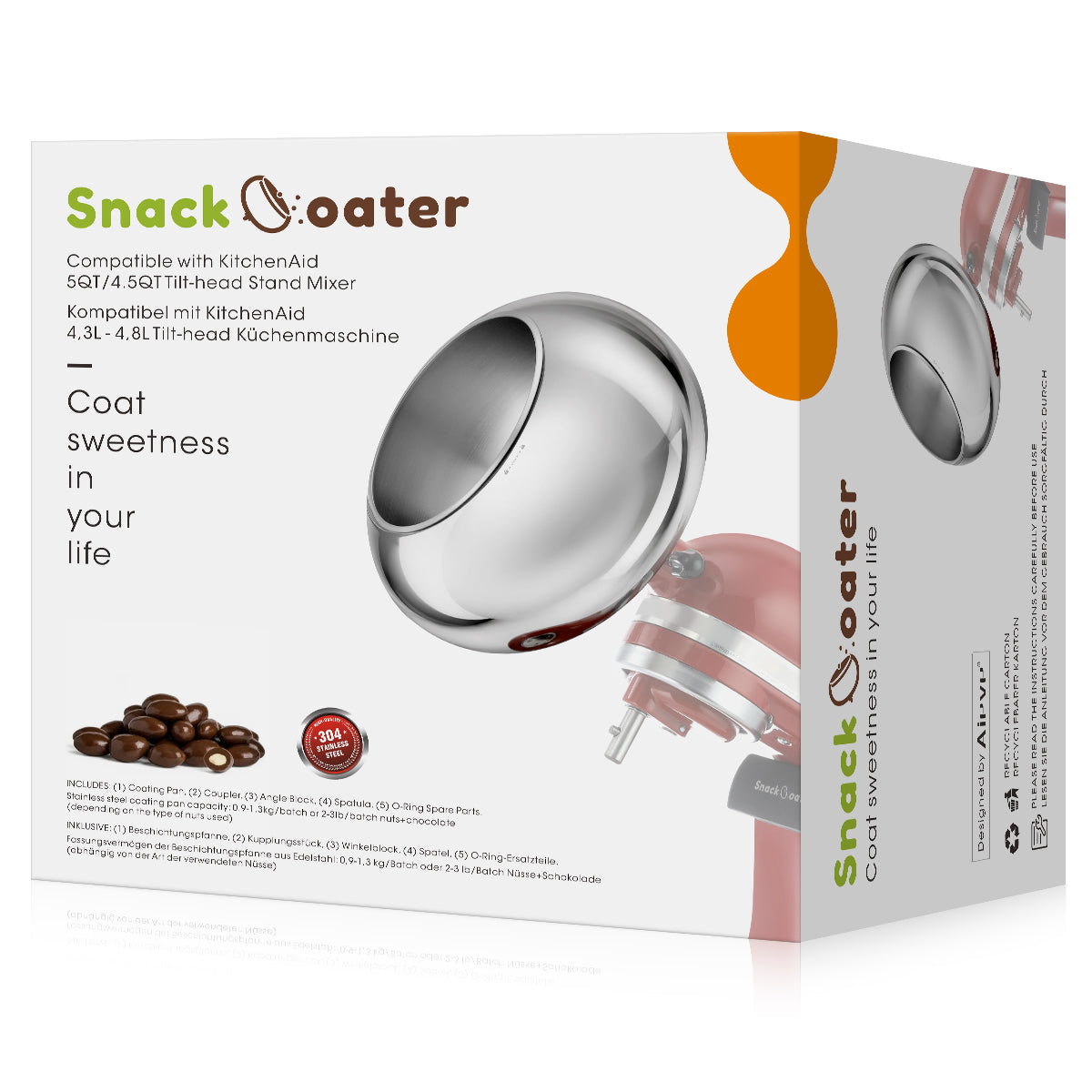 Snack Coater Compatible with KitchenAid Tilt-Head Stand Mixer 4.5-5QT