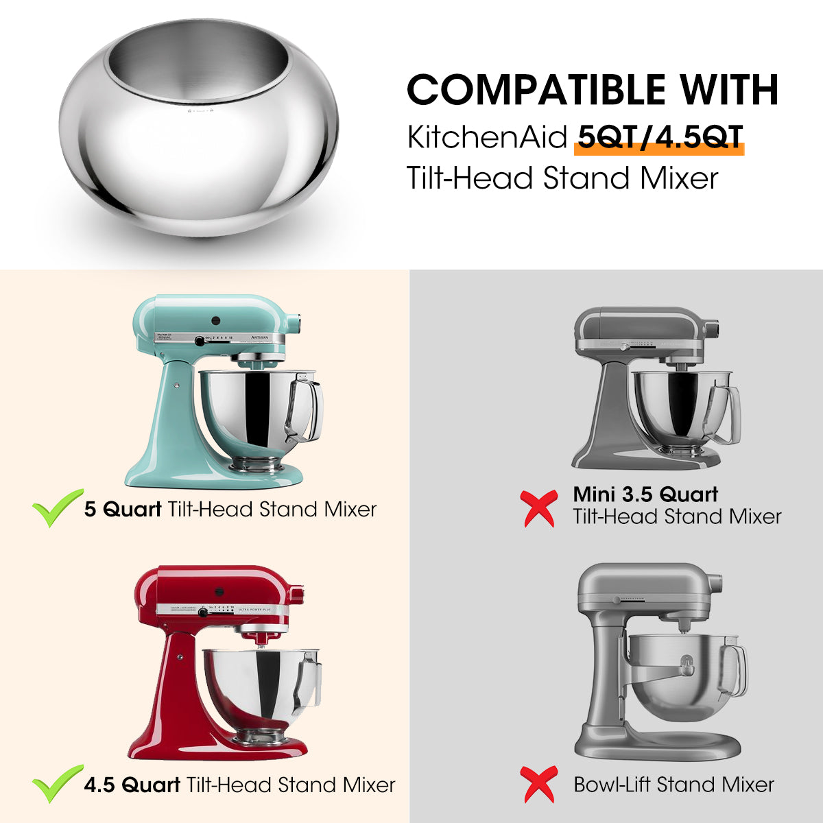 Recubrimiento de refrigerios compatible con la batidora de pie con cabezal inclinable KitchenAid 