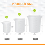 Measurement beakers with sizes labeled on a white background