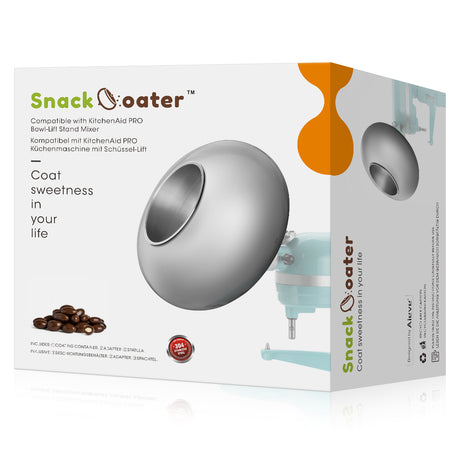Snackcoater packaging with a mixer and chocolate on a white background