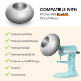 Metal bowl compatible with KitchenAid stand mixers on a beige background